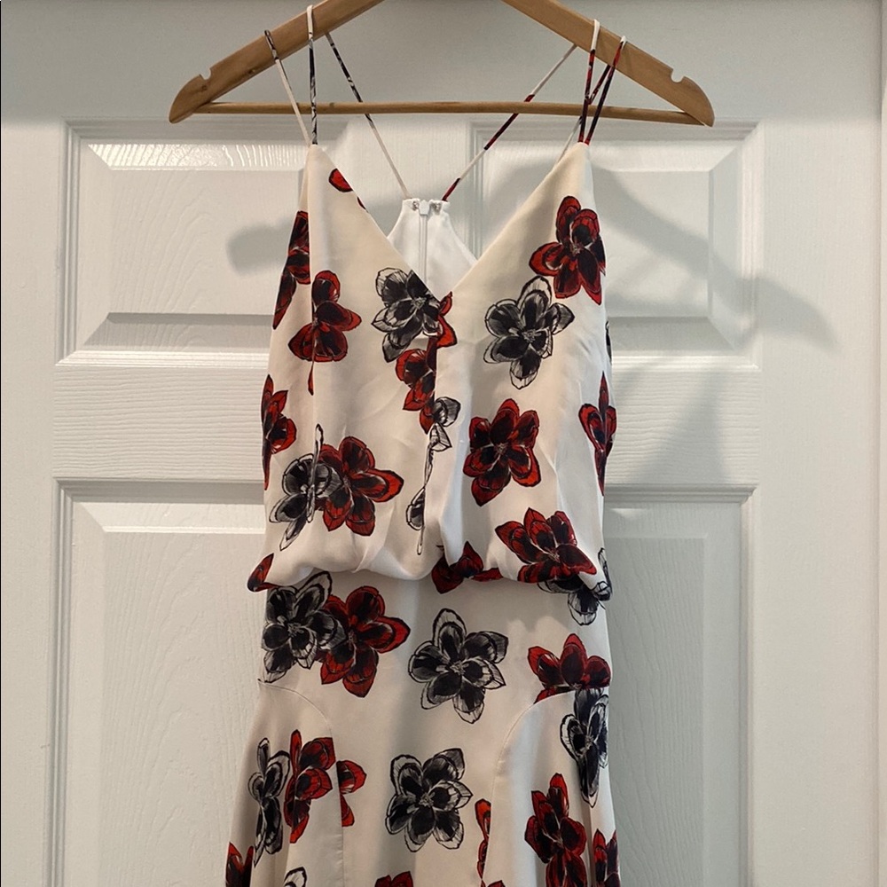 Milly Red and Black on Cream Floral Mini Dress